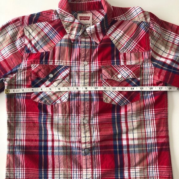 Levi’s Boys Red Plaid Pearl Snap Button Down Shirt - Picture 7 of 9
